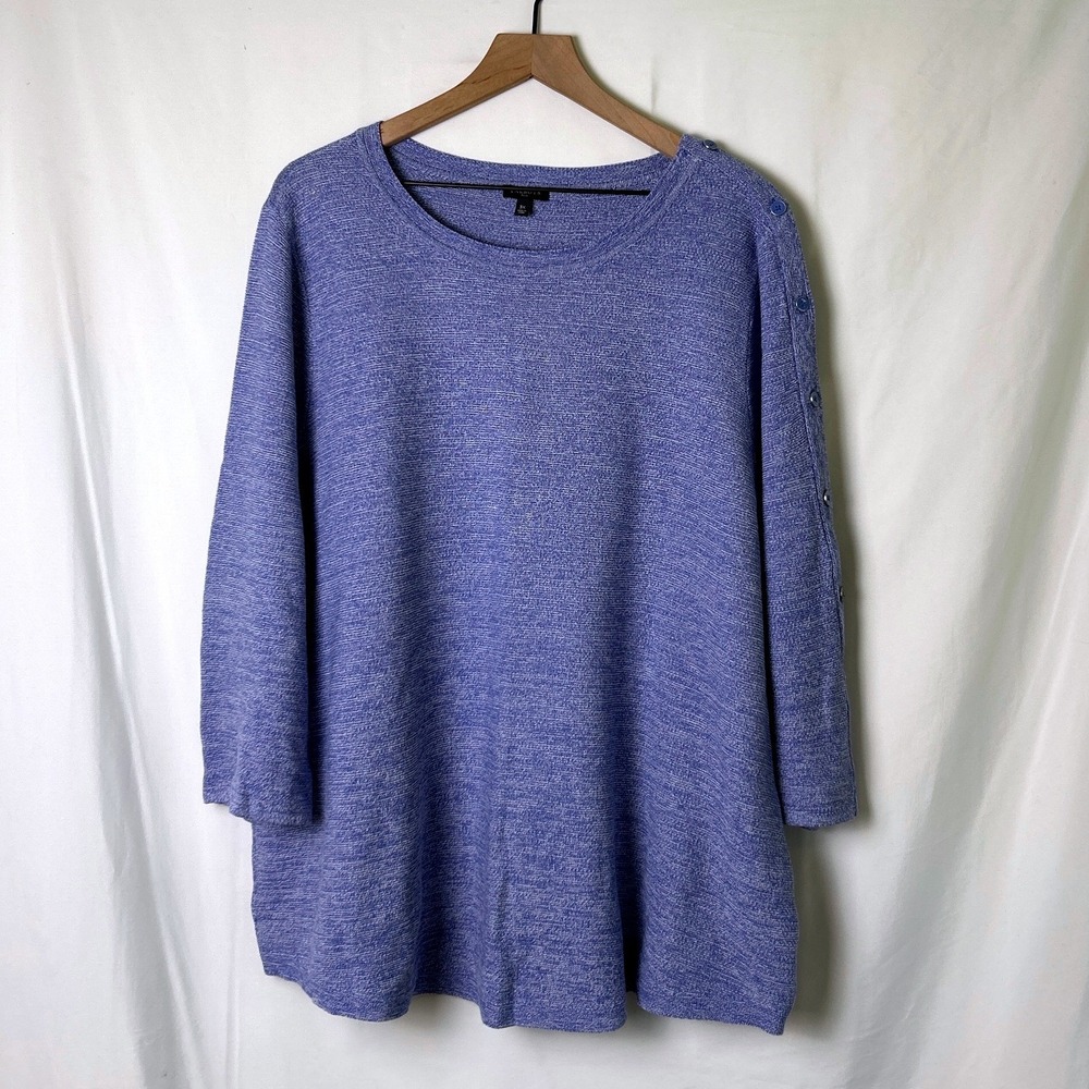 Talbots Womens Plus Button Shoulder Marl Knit Tunic Top Size 3X Blue Casual